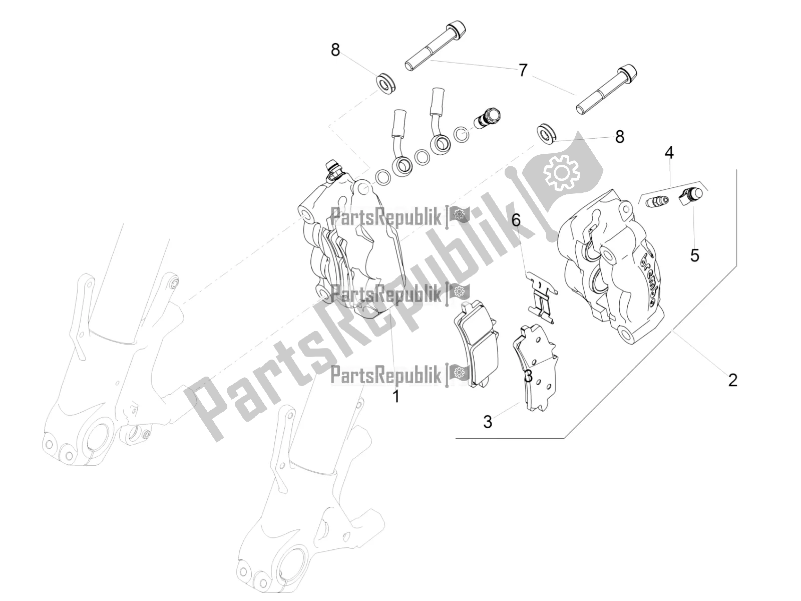 All parts for the Front Brake Caliper of the Aprilia RSV4 1100 ABS USA 2021