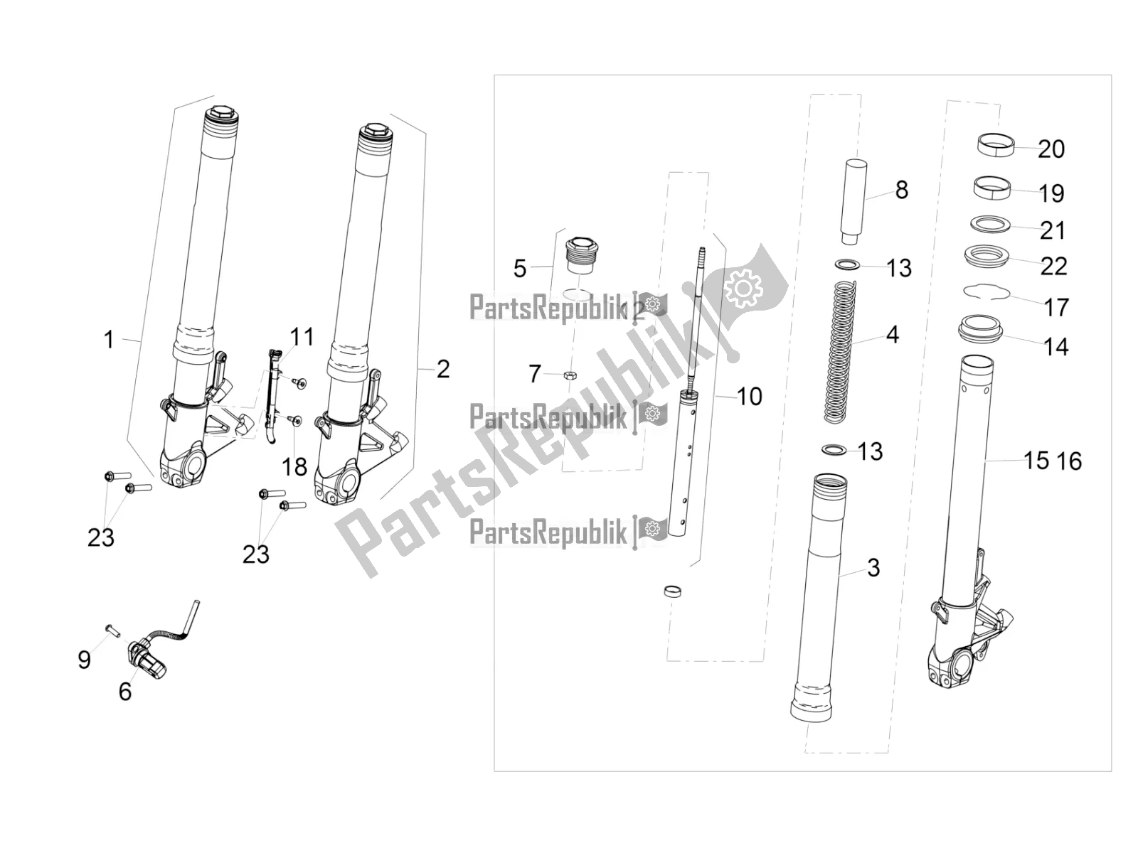 All parts for the Front Fork Sachs of the Aprilia RSV4 1100 ABS USA 2021