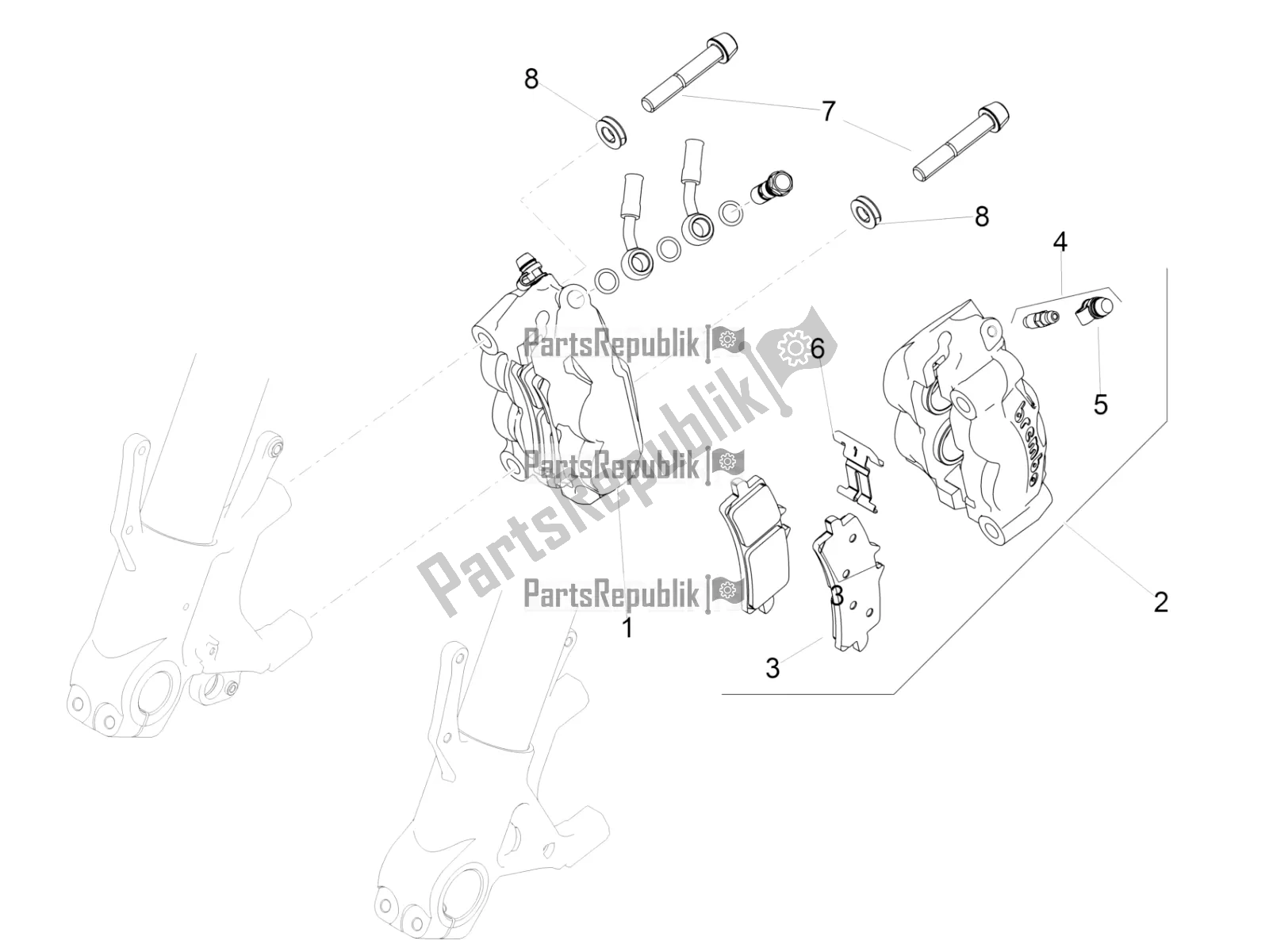 All parts for the Front Brake Caliper of the Aprilia RSV4 1100 Factory ABS 2021