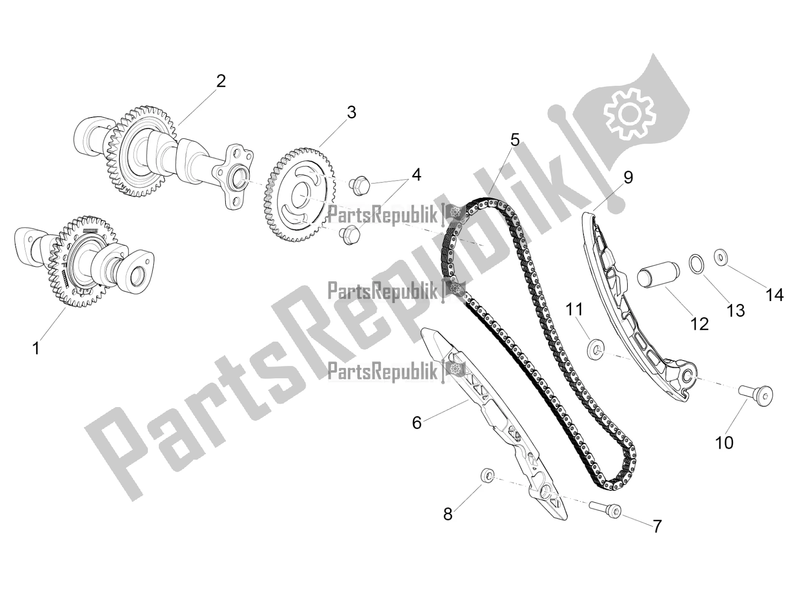Alle onderdelen voor de Voorste Cilinder Timing Systeem van de Aprilia RSV4 1100 Factory ABS Apac 2022