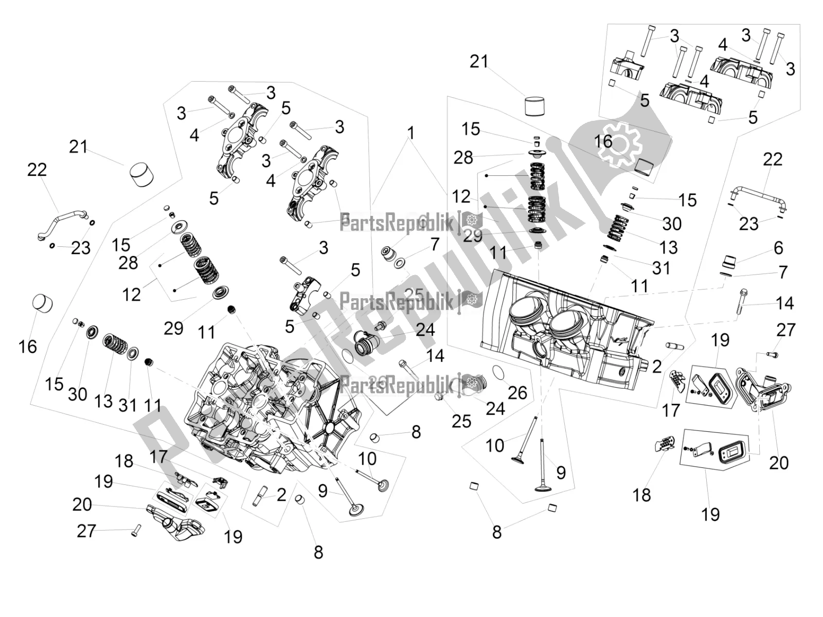 Alle onderdelen voor de Cilinderkop - Kleppen van de Aprilia RSV4 1100 Factory ABS USA 2021