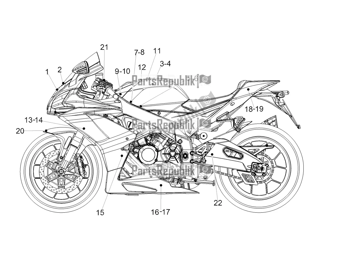 Tutte le parti per il Decalcomania del Aprilia RSV4 1100 Factory ABS USA 2021