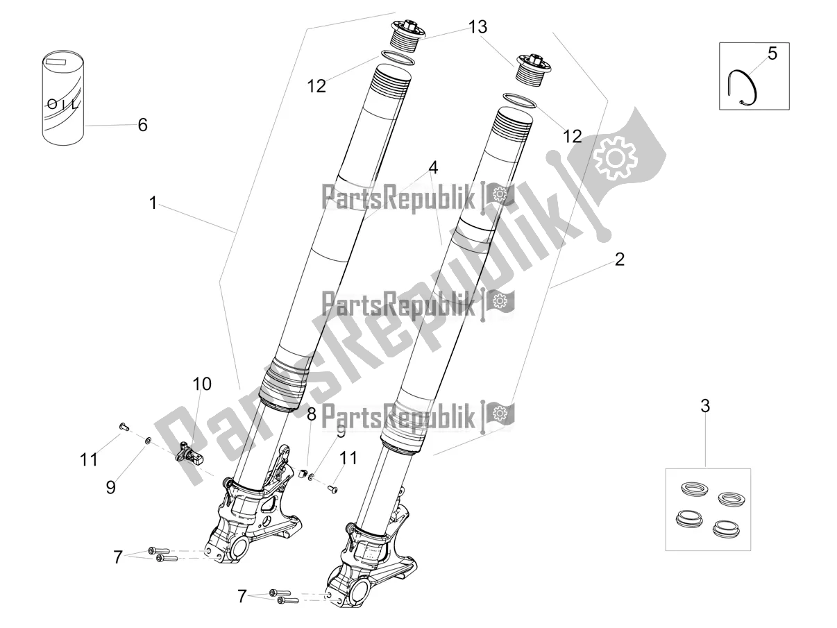 Alle onderdelen voor de Voorvork Ohlins van de Aprilia RSV4 1100 Factory ABS USA 2021