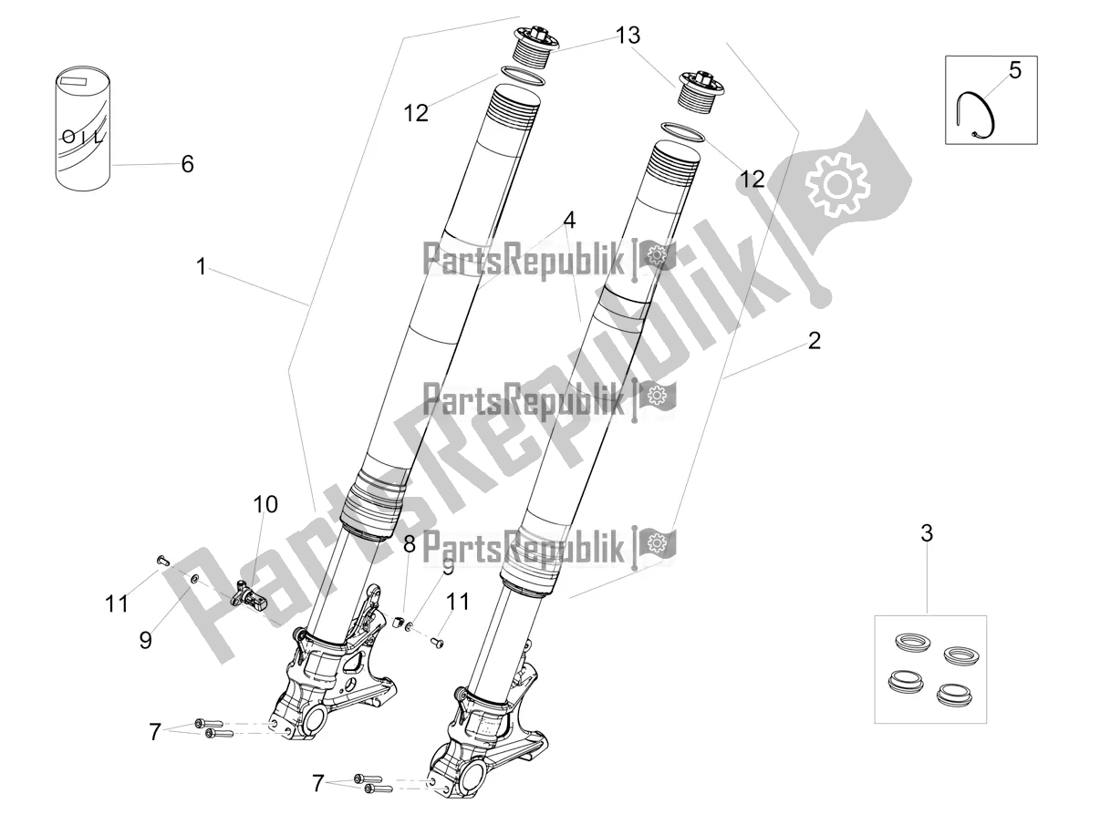 All parts for the Front Fork Ohlins of the Aprilia RSV4 1100 Factory ABS USA 2021