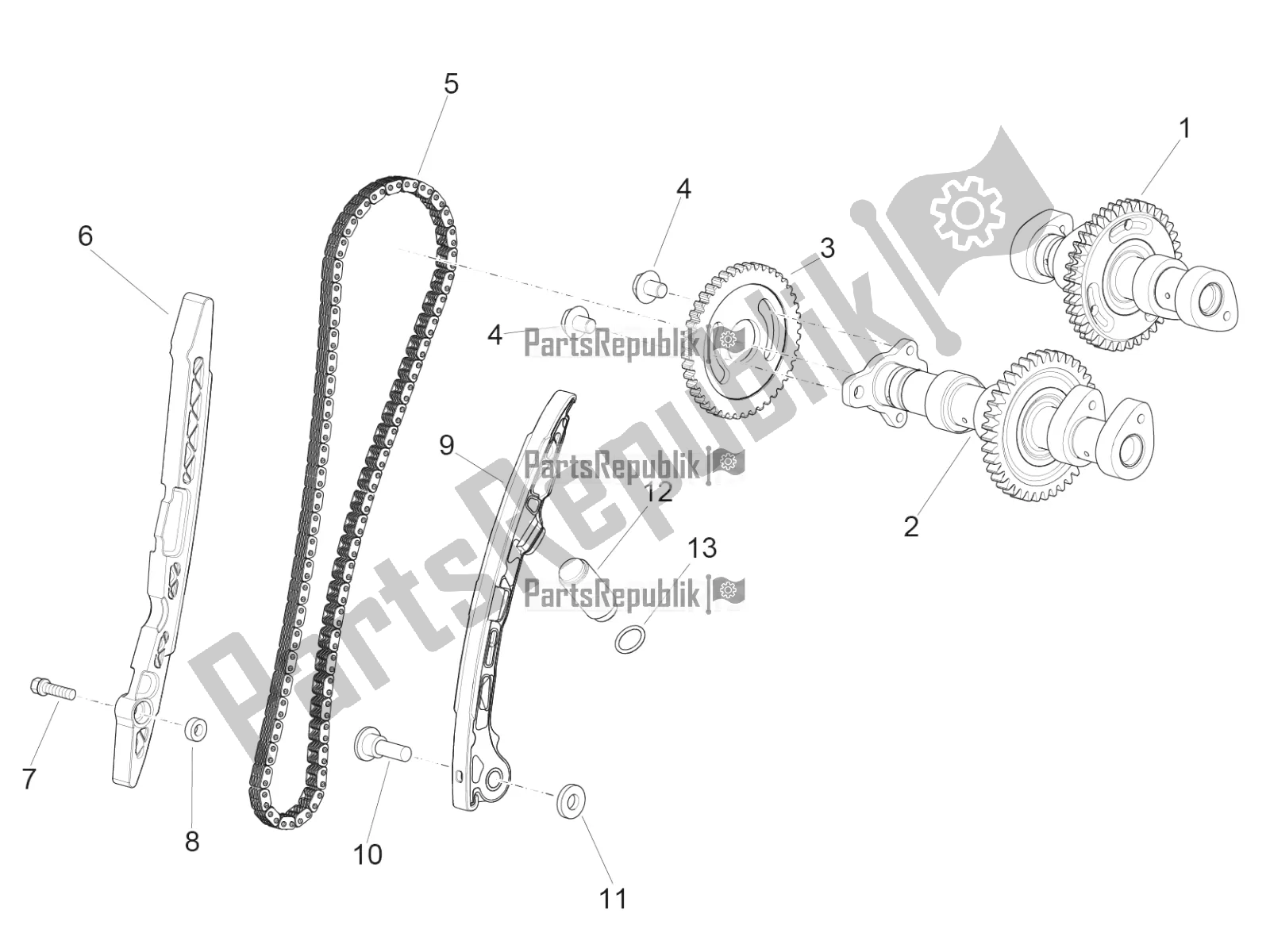 Alle onderdelen voor de Achterste Cilinder Timing Systeem van de Aprilia RSV4 1100 Factory ABS USA 2021