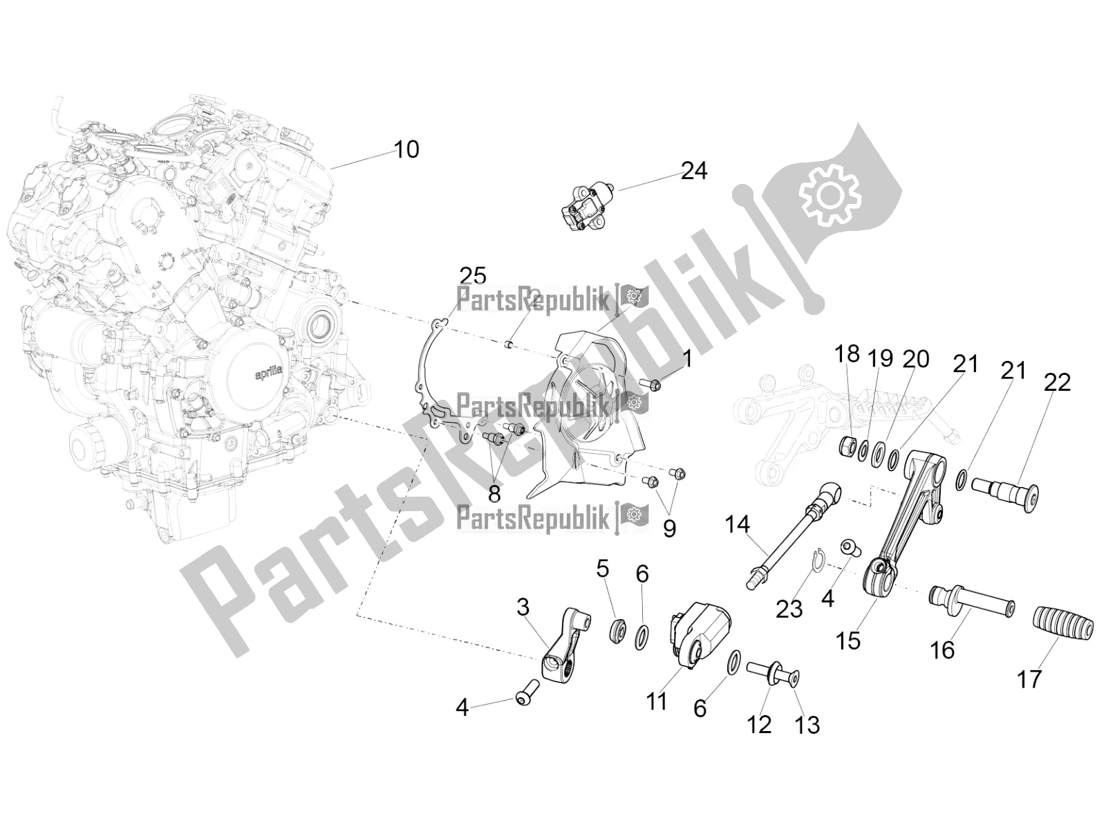 All parts for the Engine-completing Part-lever of the Aprilia RSV4 1100 Racing Factory ABS 2019