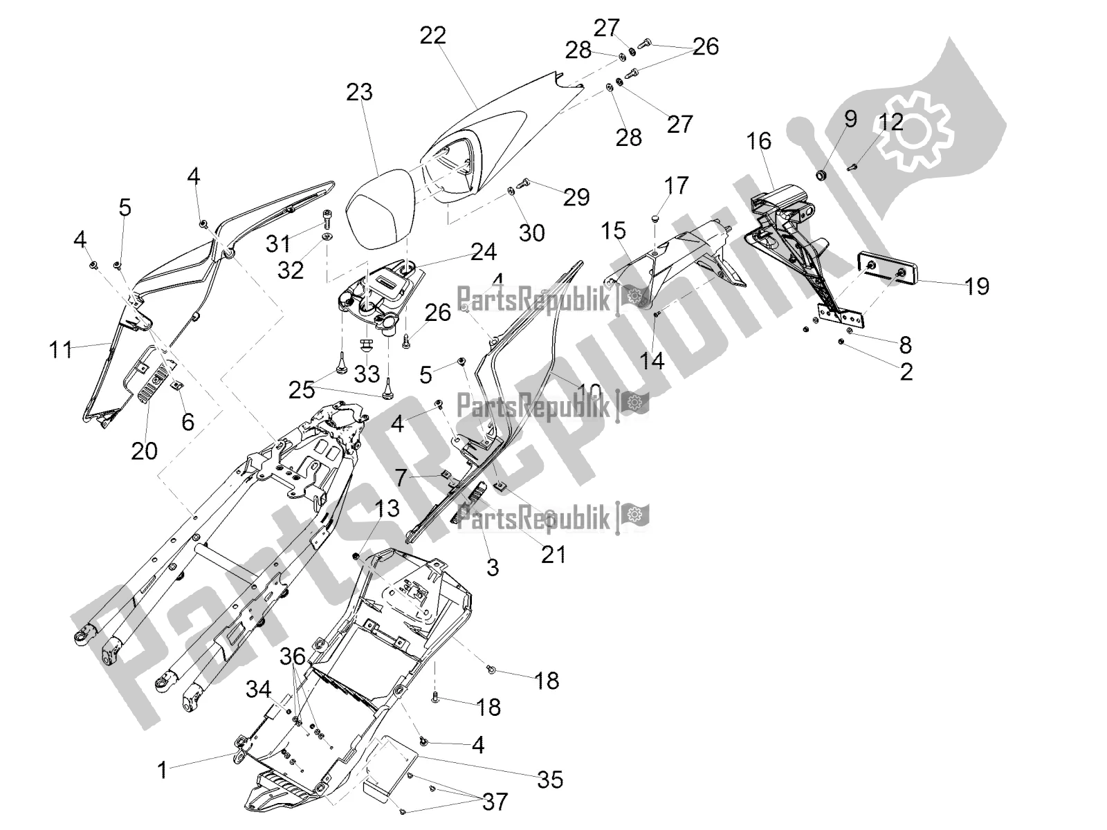 Alle onderdelen voor de Achterlichaam van de Aprilia RSV4 1100 Racing Factory ABS 2019