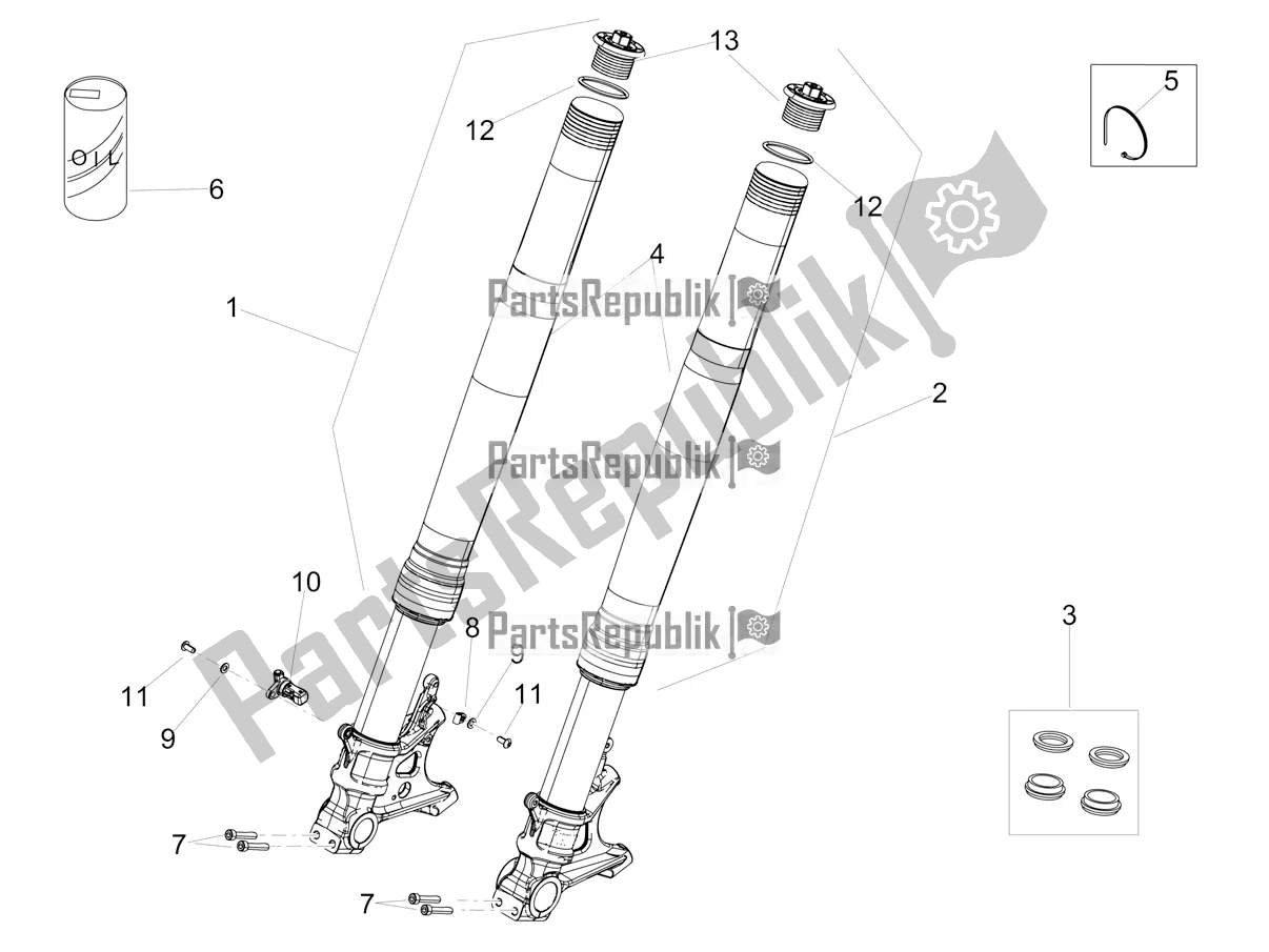 Alle onderdelen voor de Voorvork Ohlins van de Aprilia RSV4 1100 Racing Factory ABS 2020