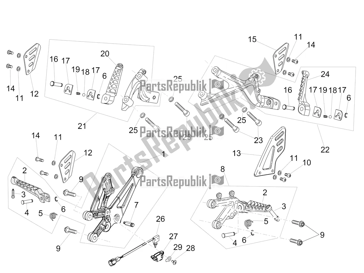 All parts for the Foot Rests of the Aprilia RSV4 1100 Racing Factory ABS Apac 2019