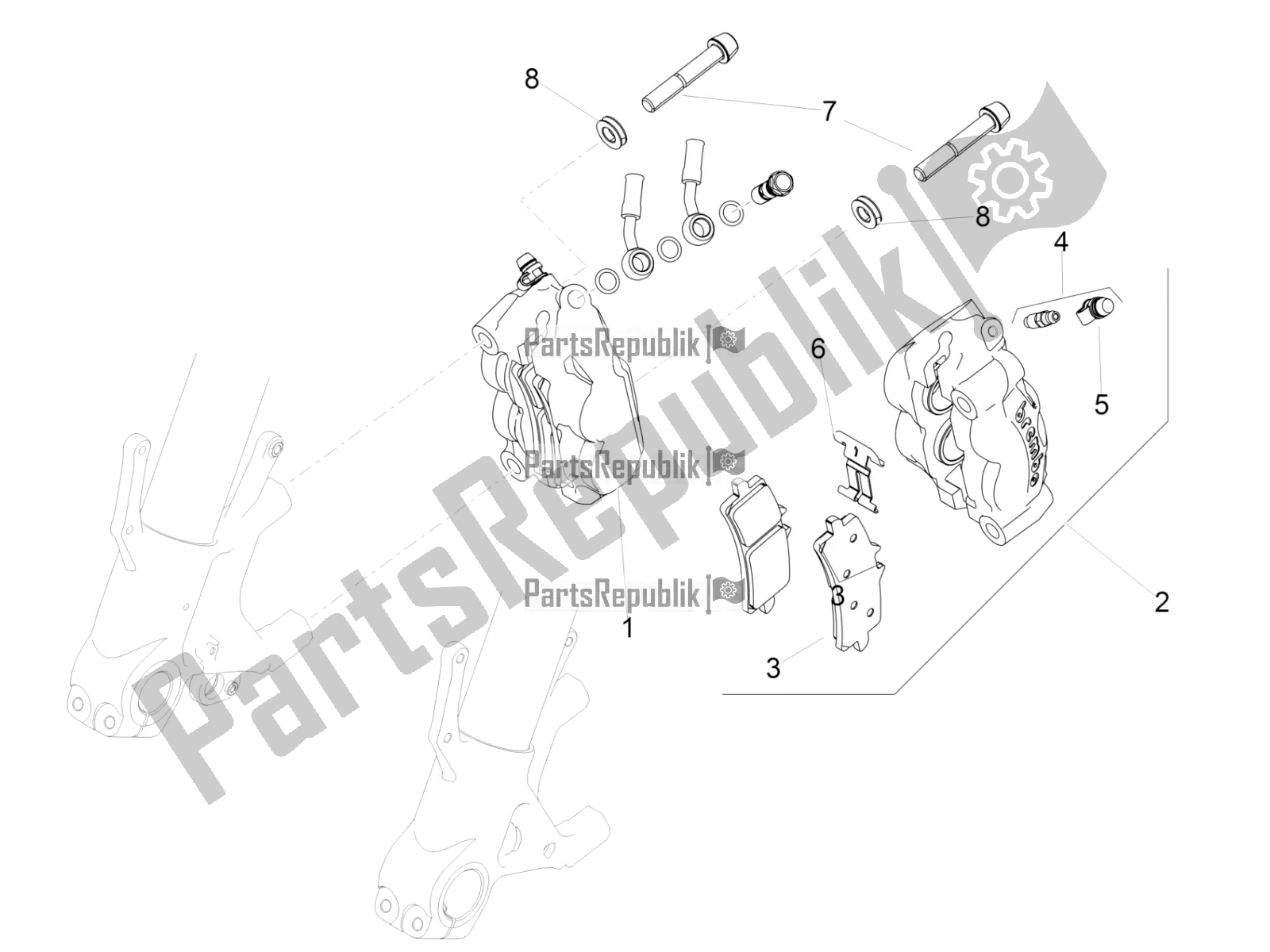 All parts for the Front Brake Caliper of the Aprilia RSV4 1100 Racing Factory ABS Apac 2019