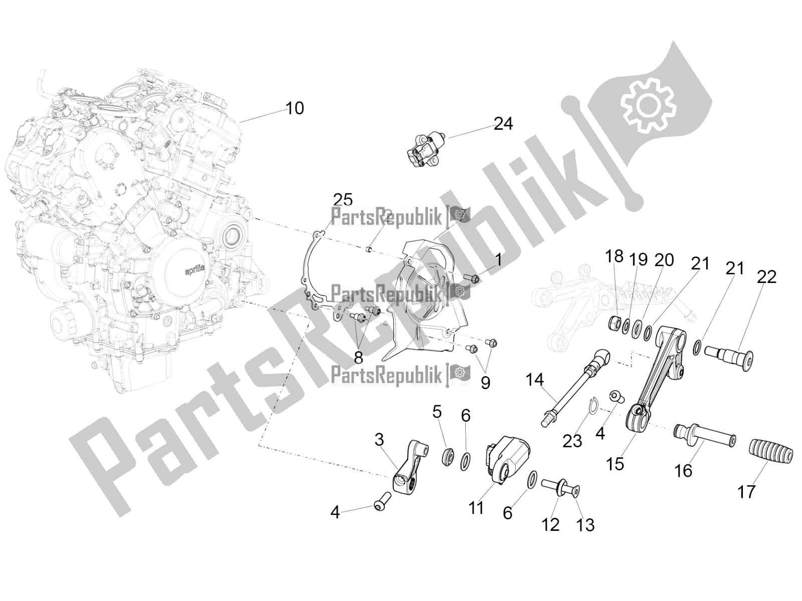 All parts for the Engine-completing Part-lever of the Aprilia RSV4 1100 Racing Factory ABS Apac 2021