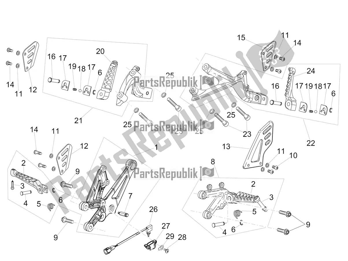 Alle onderdelen voor de Voetsteunen van de Aprilia RSV4 1100 Racing Factory ABS Apac 2021