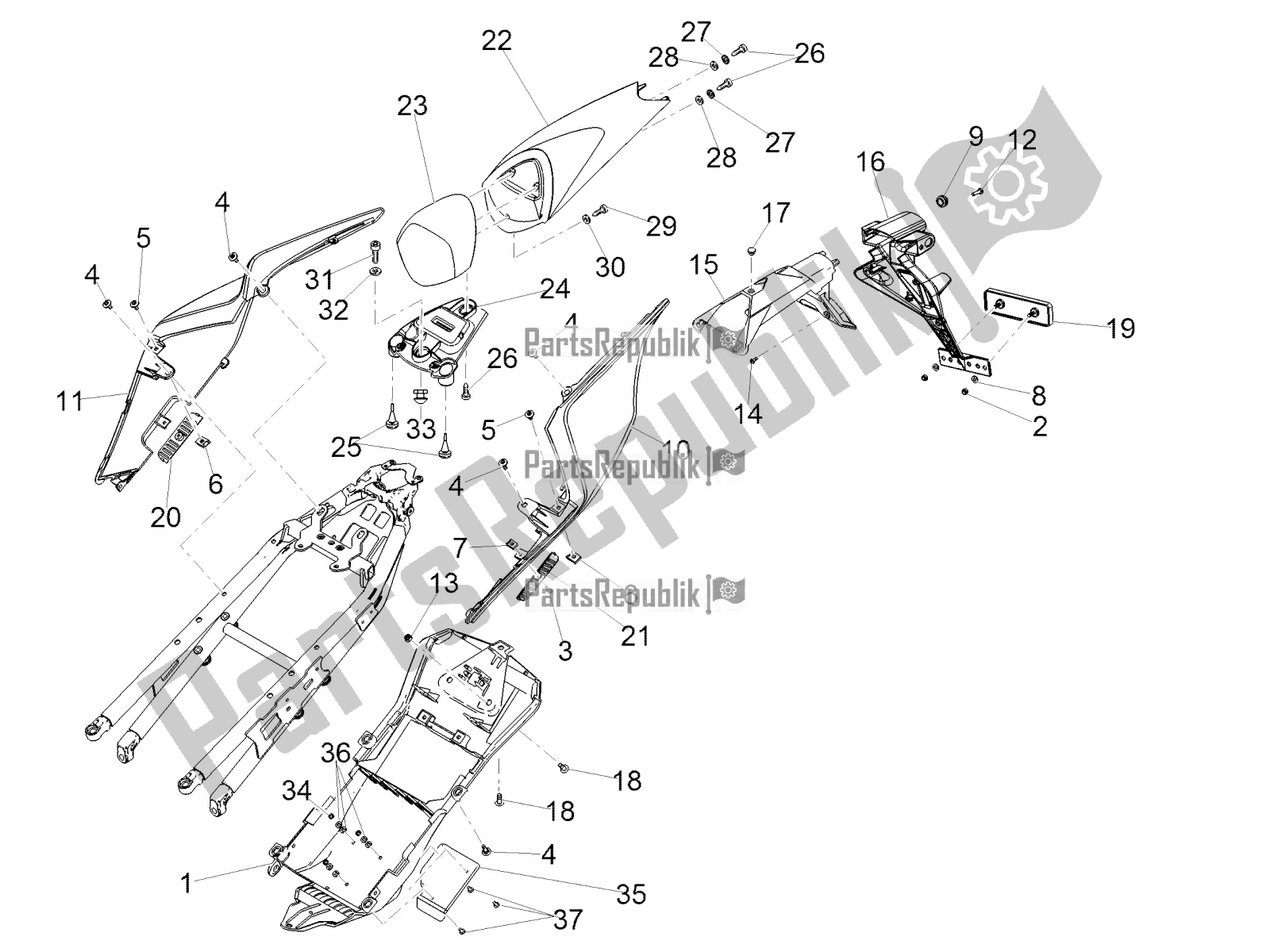 Tutte le parti per il Corpo Posteriore del Aprilia RSV4 1100 Racing Factory ABS Apac 2021