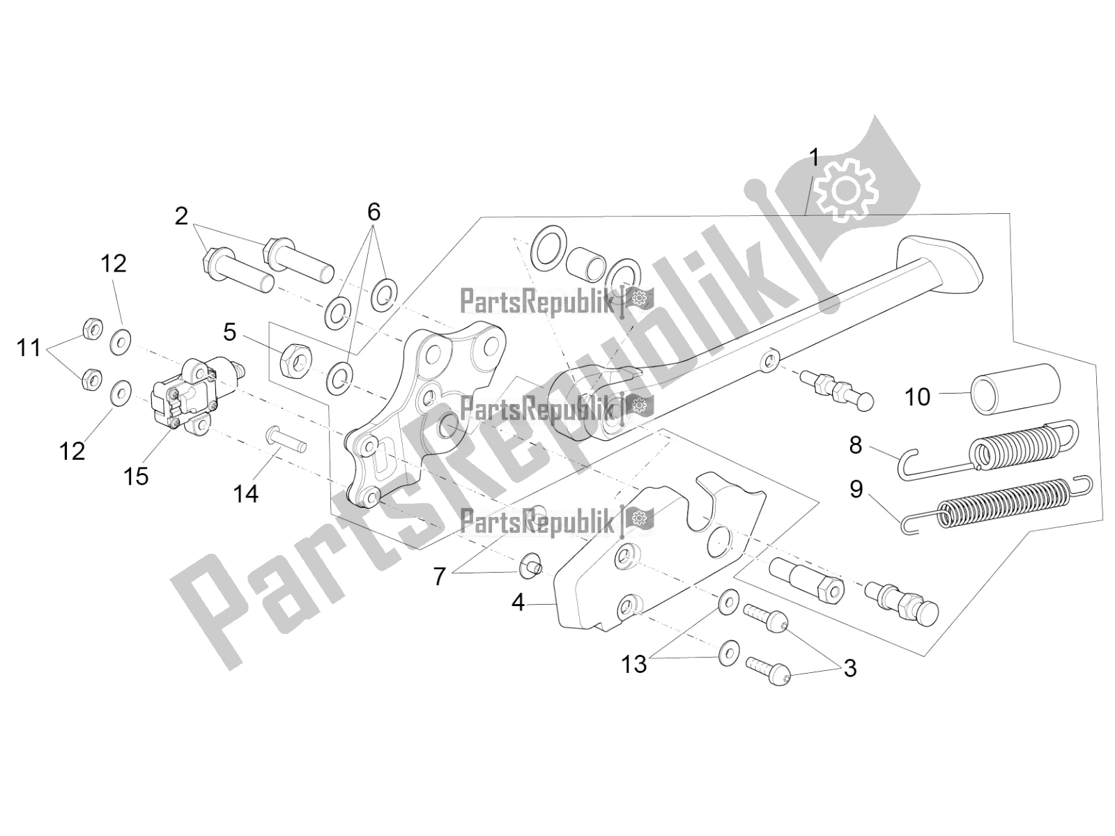 All parts for the Central Stand of the Aprilia RSV4 1100 Racing Factory ABS USA 2020