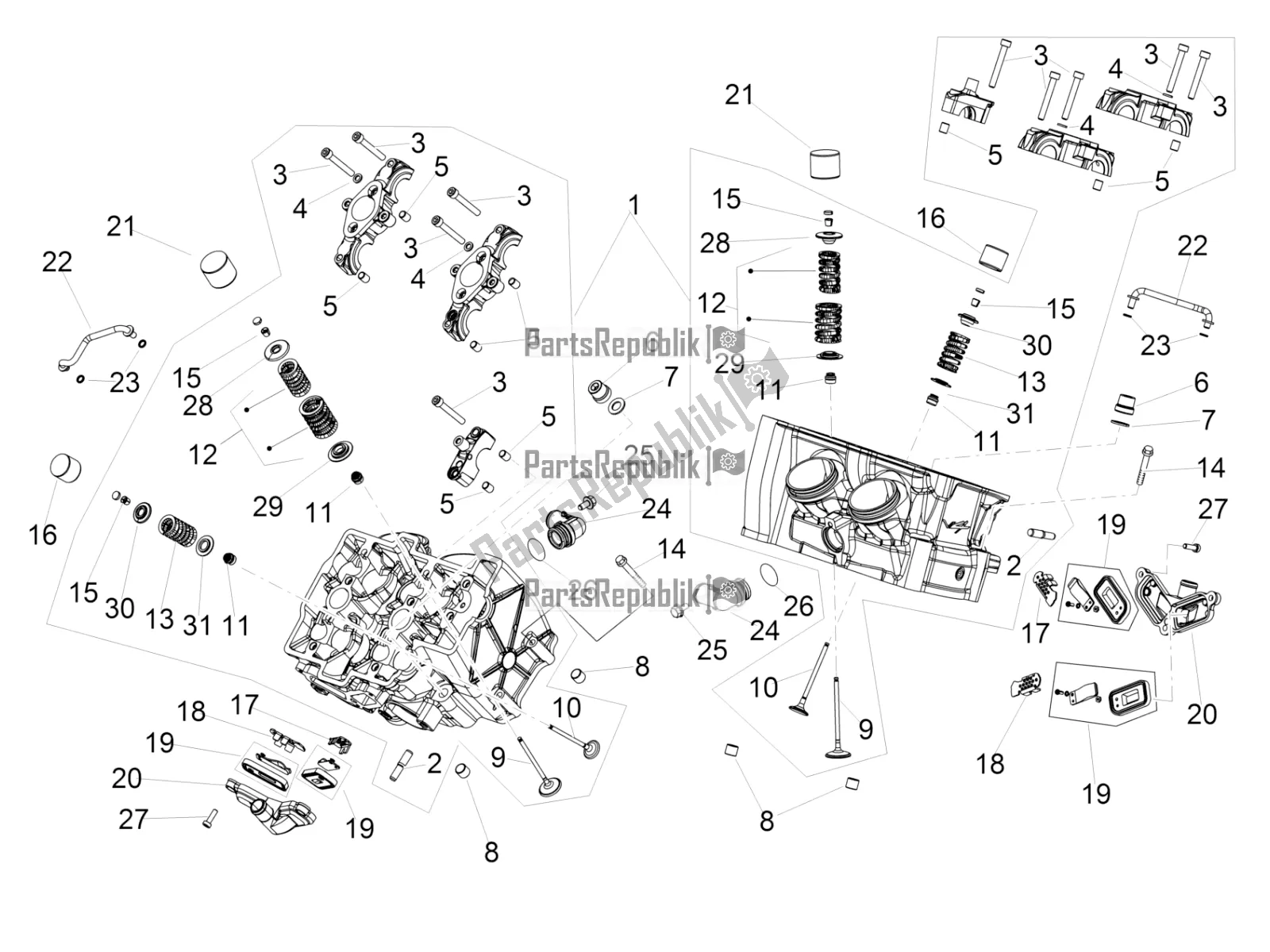 All parts for the Cylinder Head - Valves of the Aprilia RSV4 1100 Racing Factory ABS USA 2020