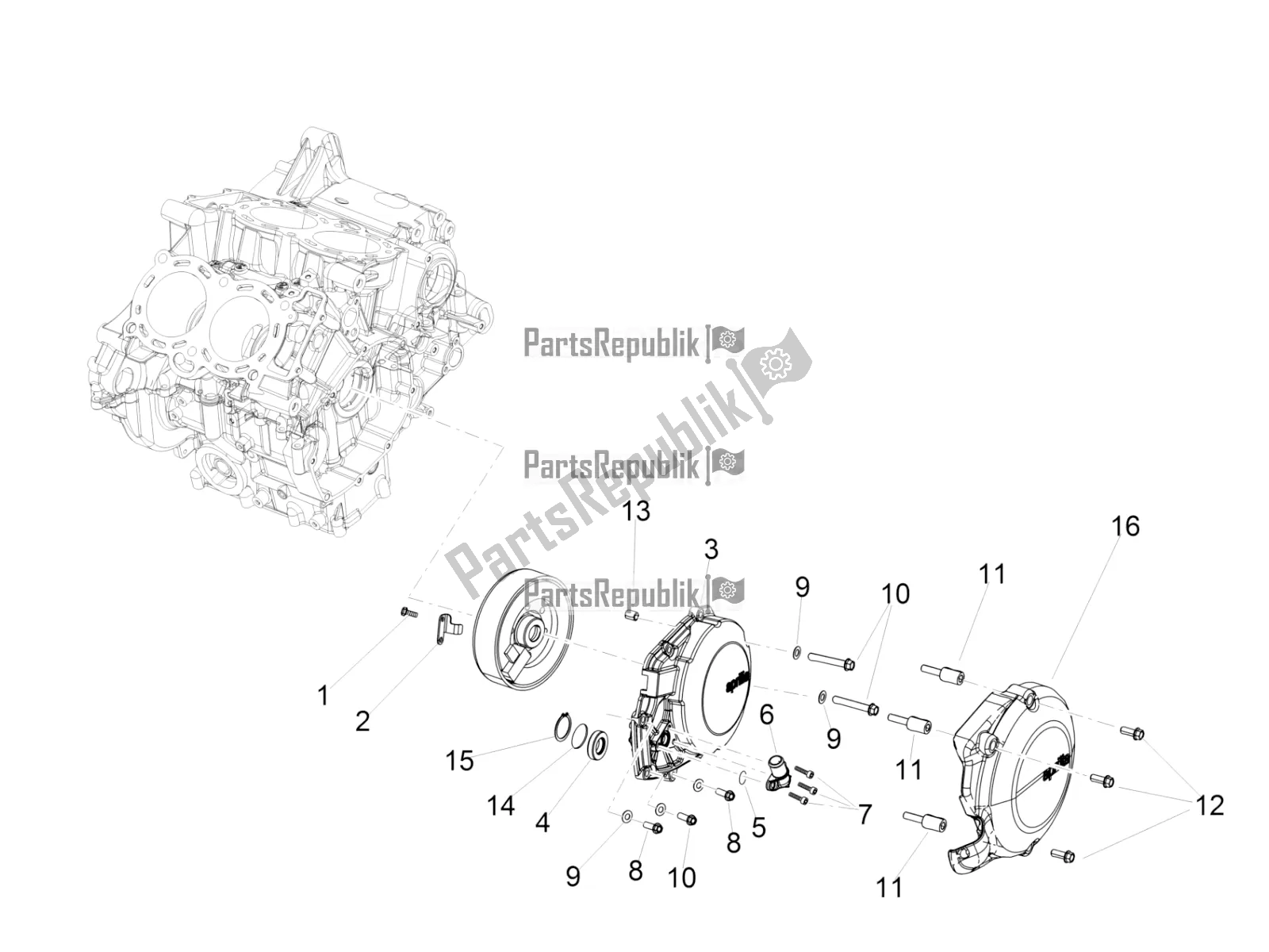 Alle onderdelen voor de Vliegwielkap van de Aprilia RSV4 1100 Racing Factory ABS USA 2020