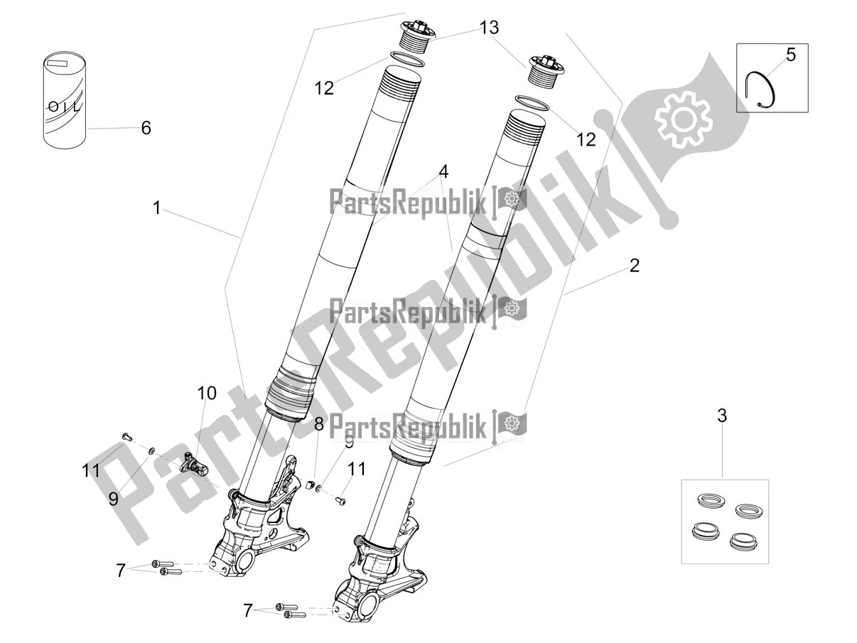 All parts for the Front Fork Ohlins of the Aprilia RSV4 1100 Racing Factory ABS USA 2020