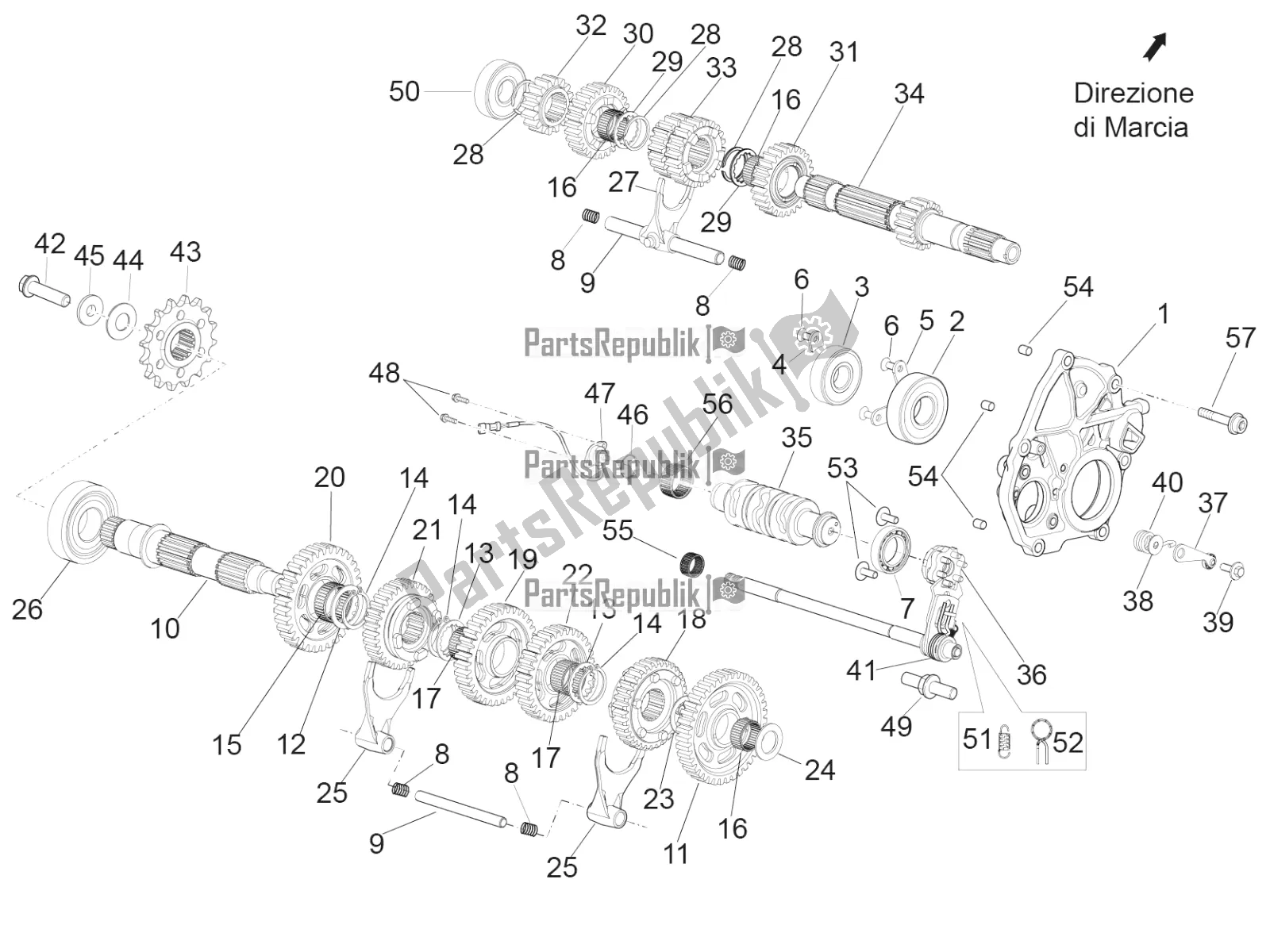 Alle Teile für das Getriebe - Getriebebaugruppe des Aprilia RSV4 1100 Racing Factory ABS USA 2020