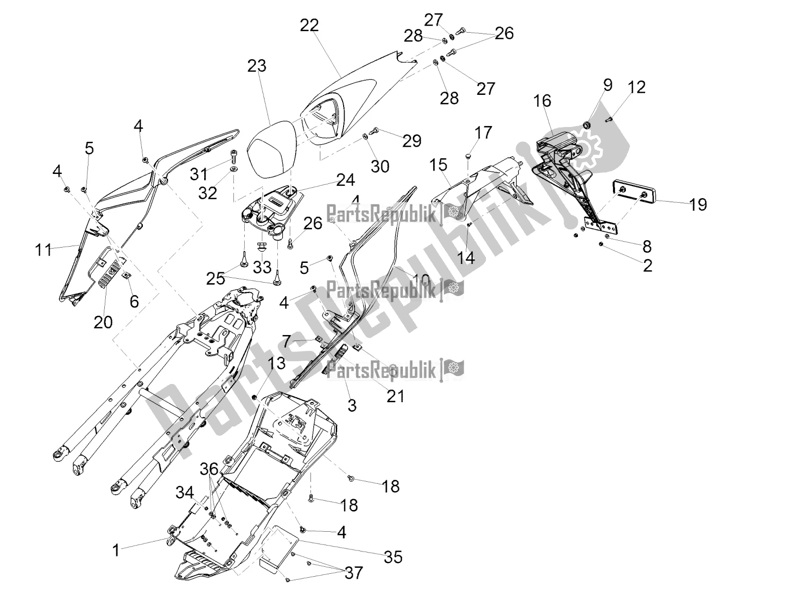 Alle onderdelen voor de Achterlichaam van de Aprilia RSV4 1100 Racing Factory ABS USA 2020
