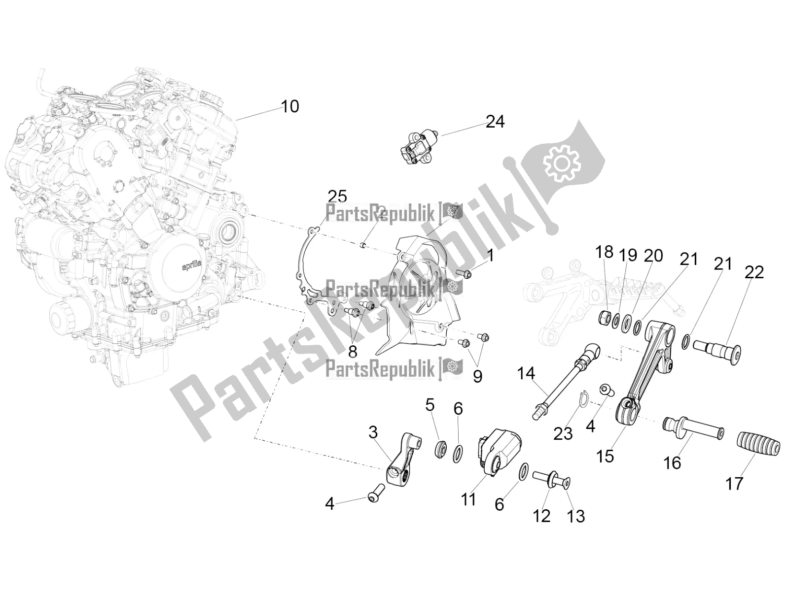 All parts for the Engine-completing Part-lever of the Aprilia RSV4 1100 Racing Factory ABS USA 2021