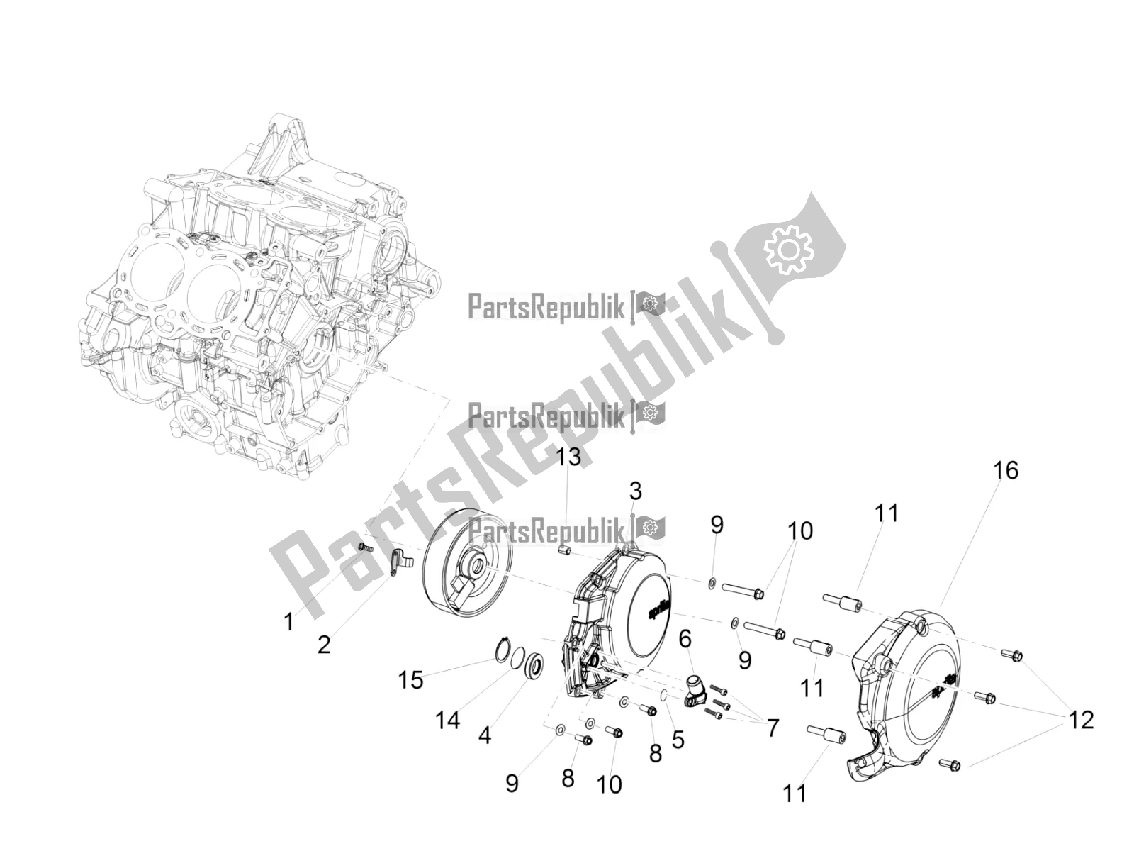 Alle onderdelen voor de Vliegwielkap van de Aprilia RSV4 1100 Racing Factory ABS USA 2021