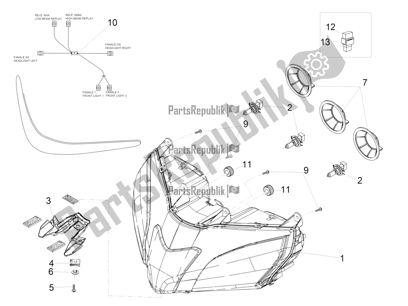 Alle Teile für das Frontscheinwerfer des Aprilia RSV4 1100 Racing Factory ABS USA 2021