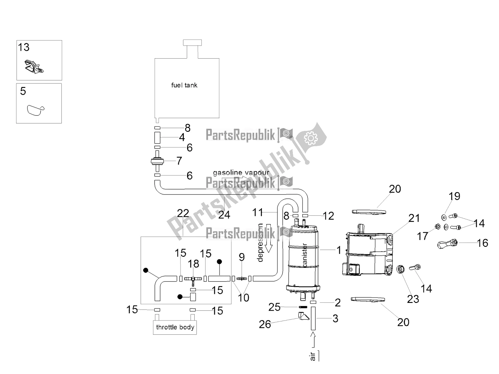 All parts for the Fuel Vapour Recover System of the Aprilia RSV4 1100 Racing Factory ABS USA 2021