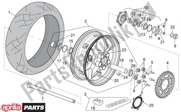Alle onderdelen voor de Achterwiel van de Aprilia RSV4 Aprc R 75 1000 2011