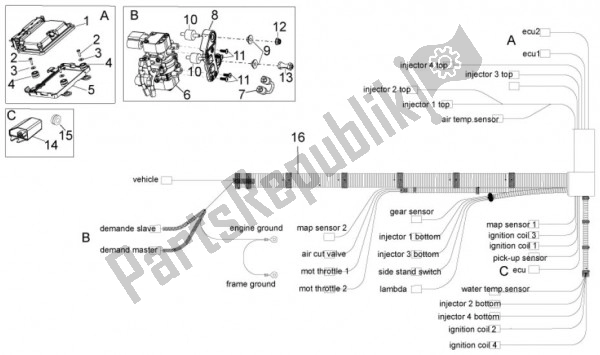 All parts for the Elektrische Installatie of the Aprilia RSV4 Aprc R 75 1000 2011