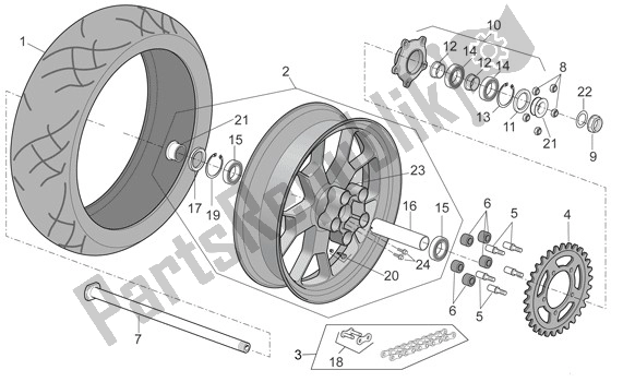 Alle onderdelen voor de Achterwiel van de Aprilia RSV4 Factory SBK Racing 49 1000 2009 - 2010