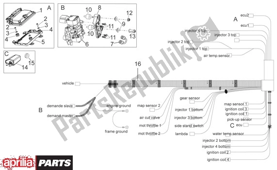 Todas as partes de Elektrische Installatie Iii do Aprilia RSV4 Factory SBK Racing 49 1000 2009 - 2010