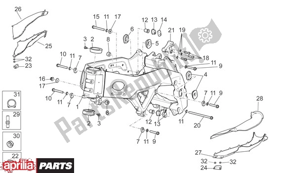 Todas as partes de Frame do Aprilia RSV4 Factory SBK Racing 49 1000 2009 - 2010