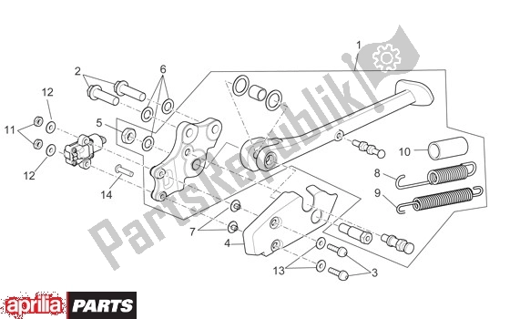 Alle onderdelen voor de Middenstandaard van de Aprilia RSV4 Factory SBK Racing 49 1000 2009 - 2010