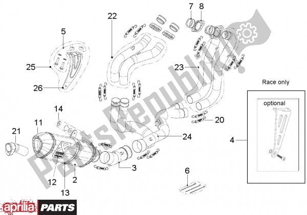 All parts for the Uitlaat Reserveonderdelen Racing 897318 of the Aprilia RSV4 Factory SBK Racing 49 1000 2009 - 2010