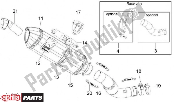 All parts for the Uitlaat Reserveonderdelen Slip On 896136 of the Aprilia RSV4 Factory SBK Racing 49 1000 2009 - 2010
