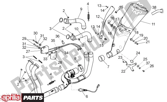 Todas as partes de Escape do Aprilia RSV4 Factory SBK Racing 49 1000 2009 - 2010