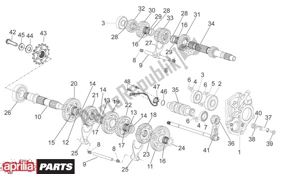Alle onderdelen voor de Versnellingsbak van de Aprilia RSV4 Factory SBK Racing 49 1000 2009 - 2010