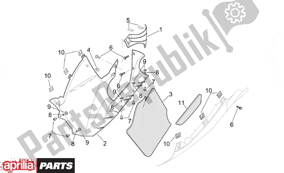 All parts for the Central Body Rh Fairings of the Aprilia RSV Mille 10 1000 2000