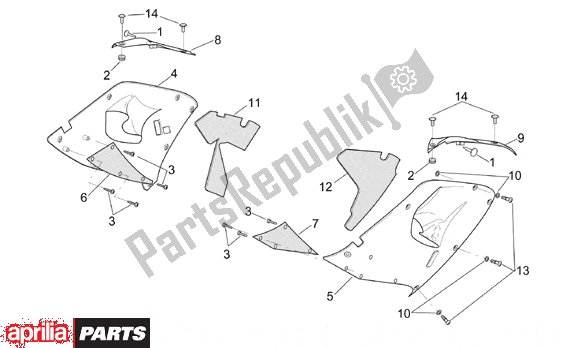 All parts for the Central Body Upper Fairings of the Aprilia RSV Mille 10 1000 2000