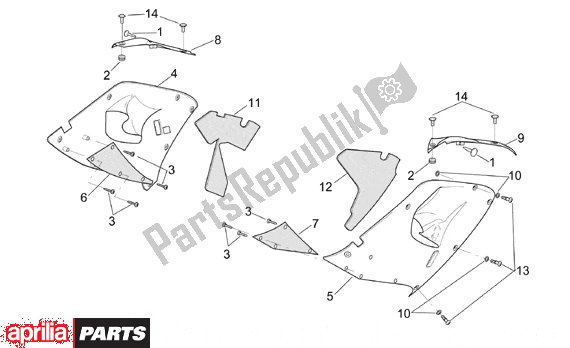 All parts for the Central Body Upper Fairings of the Aprilia RSV Mille 10 1000 2000