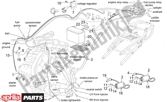 Alle onderdelen voor de Central Electrical System van de Aprilia RSV Mille 10 1000 2000