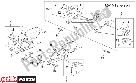 All parts for the Foot Rests of the Aprilia RSV Mille 10 1000 2000