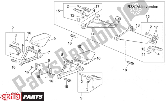 All parts for the Foot Rests of the Aprilia RSV Mille 10 1000 2000