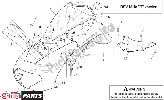 Alle onderdelen voor de Front Body Front Fairing van de Aprilia RSV Mille 10 1000 2000