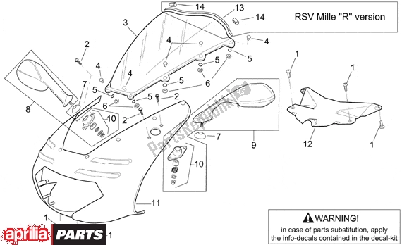 Alle onderdelen voor de Front Body Front Fairing van de Aprilia RSV Mille 10 1000 2000