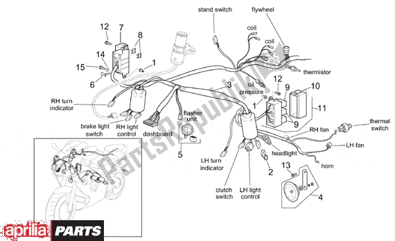 Alle onderdelen voor de Front Electrical System van de Aprilia RSV Mille 10 1000 2000