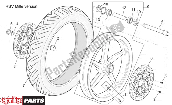Alle onderdelen voor de Front Wheel Rsv Mille Version van de Aprilia RSV Mille 10 1000 2000