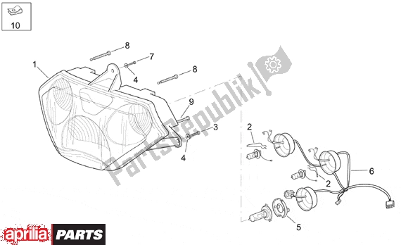 All parts for the Headlight of the Aprilia RSV Mille 10 1000 2000