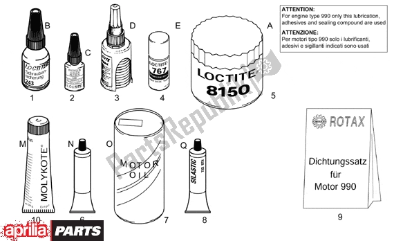 Toutes les pièces pour le Sealing And Lubricating Agents du Aprilia RSV Mille 10 1000 2000