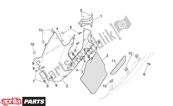 Alle onderdelen voor de Central Body Rh Fairings van de Aprilia RSV Mille 390 1000 2001 - 2002